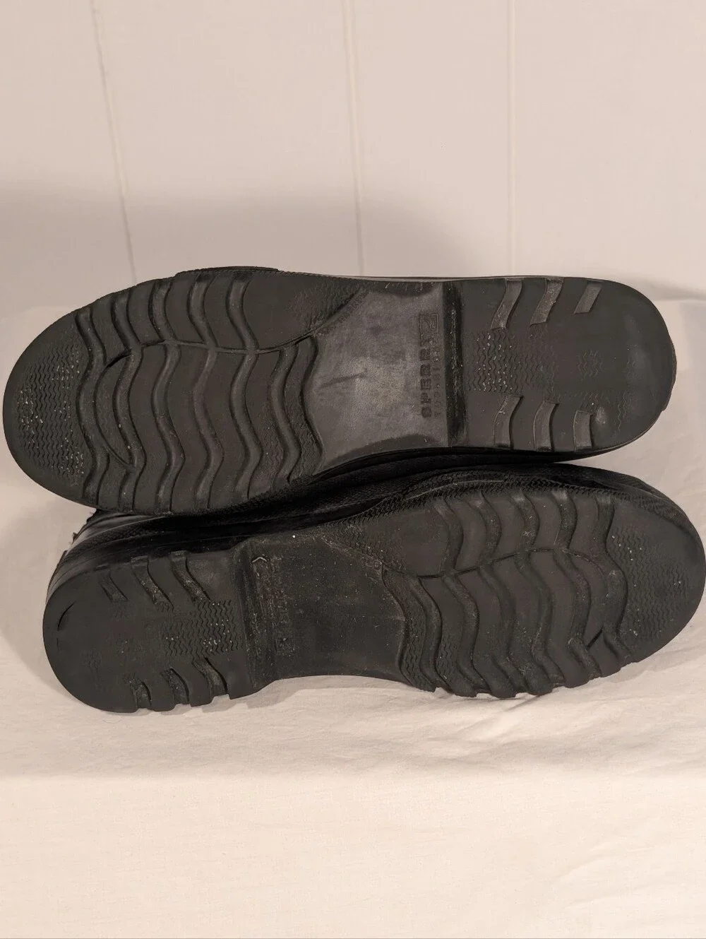 Sperry Black Quilted Duck Boots with Purple Lining